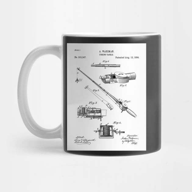 Fishing Rod Patent - Fishing Art - Black And White by patentpress